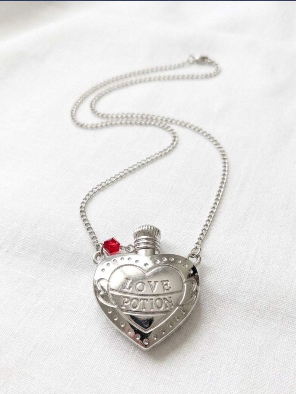 Silver Heart Pendant Necklace with Red Accent — Love Potion